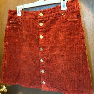 C established 1946 Burgundy Button Front Corduroy Skirt